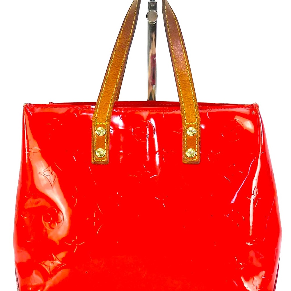 Auth LOUIS VUITTON Reade PM Red Vernis Leather Tote Hand Bag Purse made ๐ซ๐ท - Picture 2 of 11